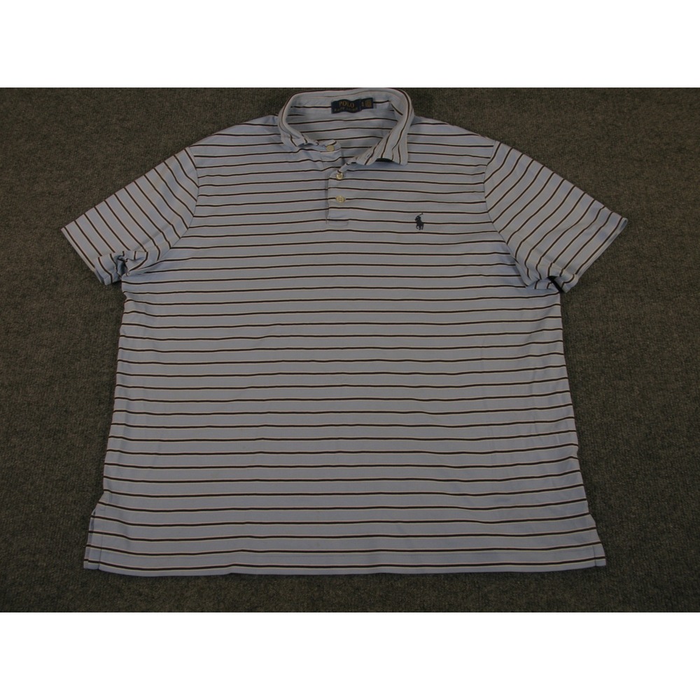 Polo Ralph Lauren Mens XL Blue Navy Striped Short Sleeve Cotton Polo Shirt 2285
